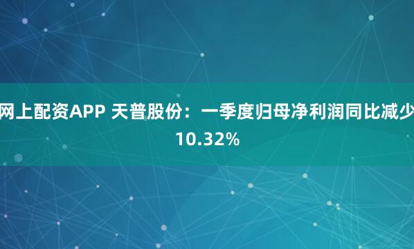 网上配资APP 天普股份：一季度归母净利润同比减少10.32%